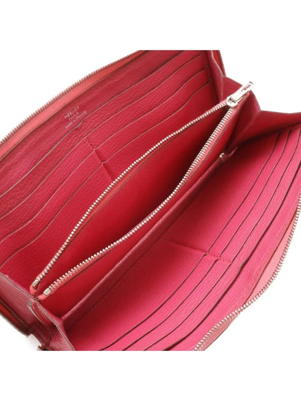 Hermes Azap Long All Leather Zip Around Wallet Chevre Fuchsia Pink Silver
